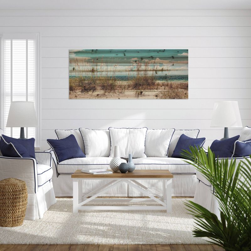 19" x 45" Sand Dunes Long Print on Planked Wood Wall Sign Panel Blue - Gallery 57