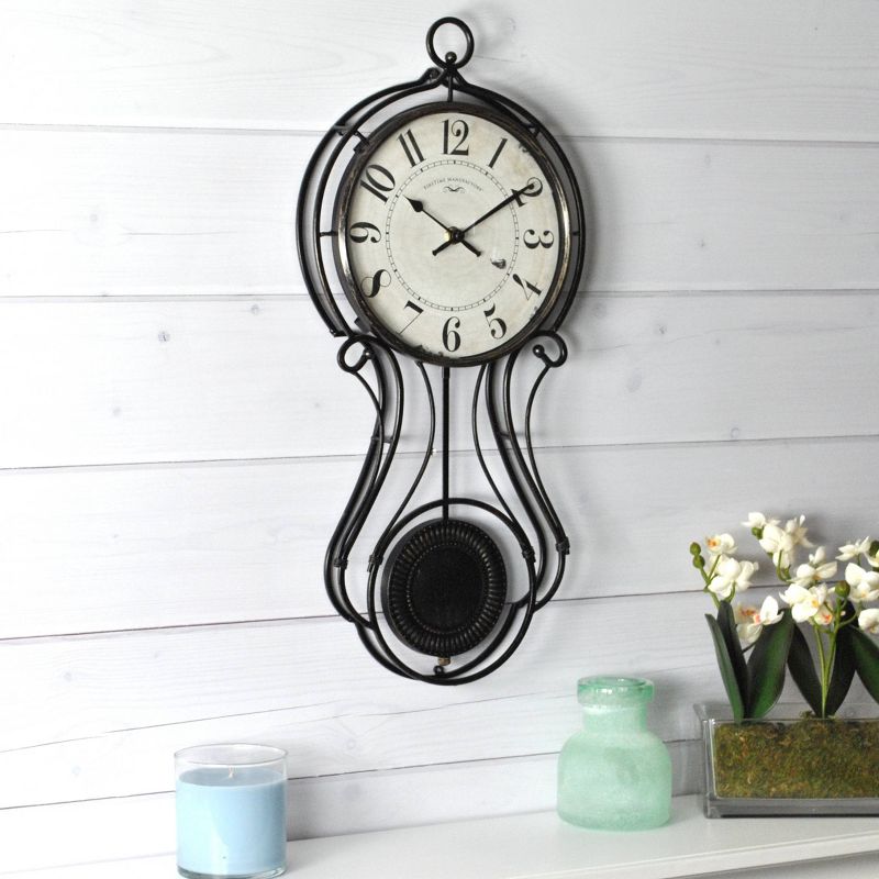 9" x 20" Harwich Pendulum Wall Clock Black - FirsTime