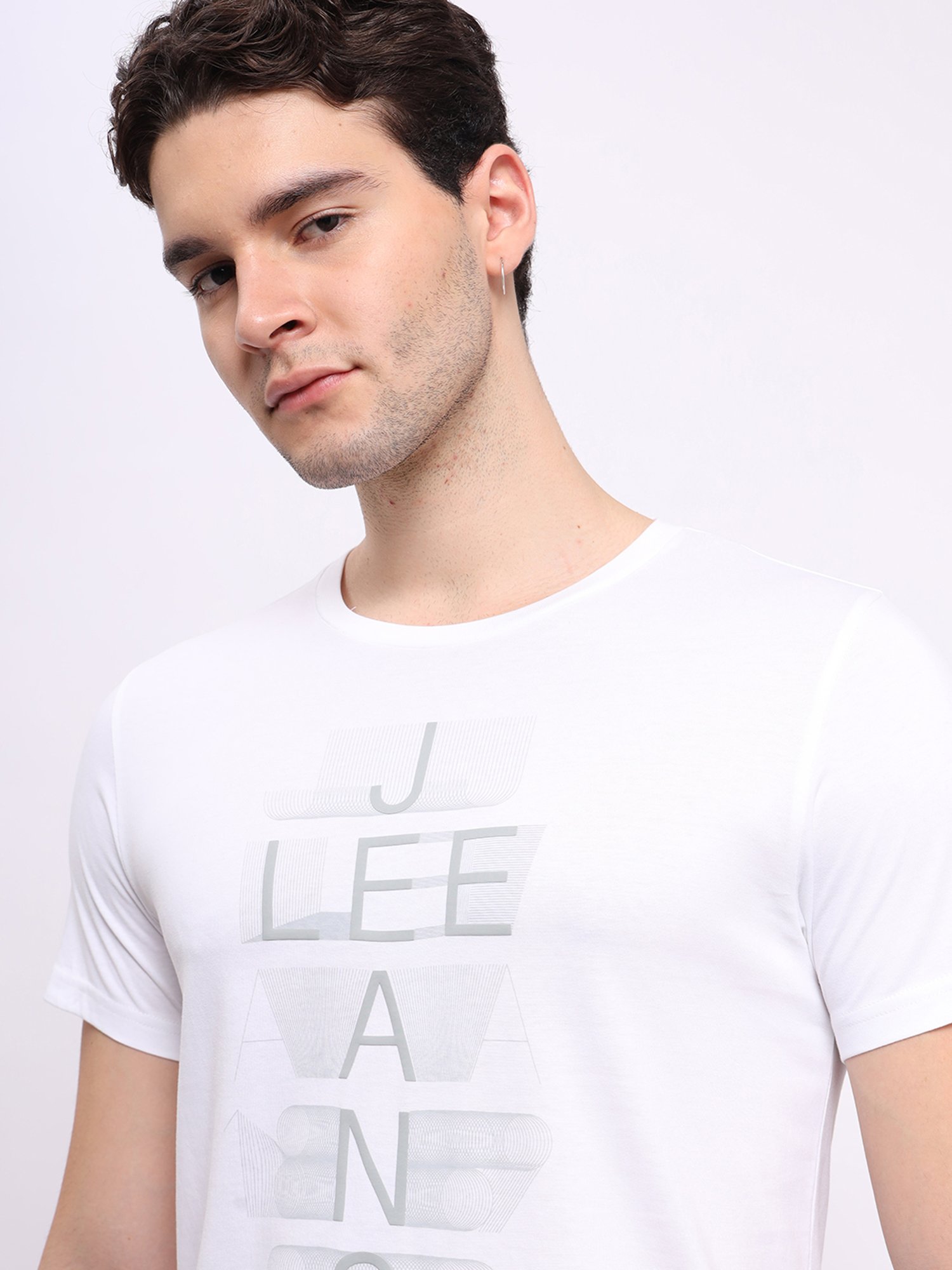 Lee White Slim Fit Graphic Print Cotton Crew T-Shirt