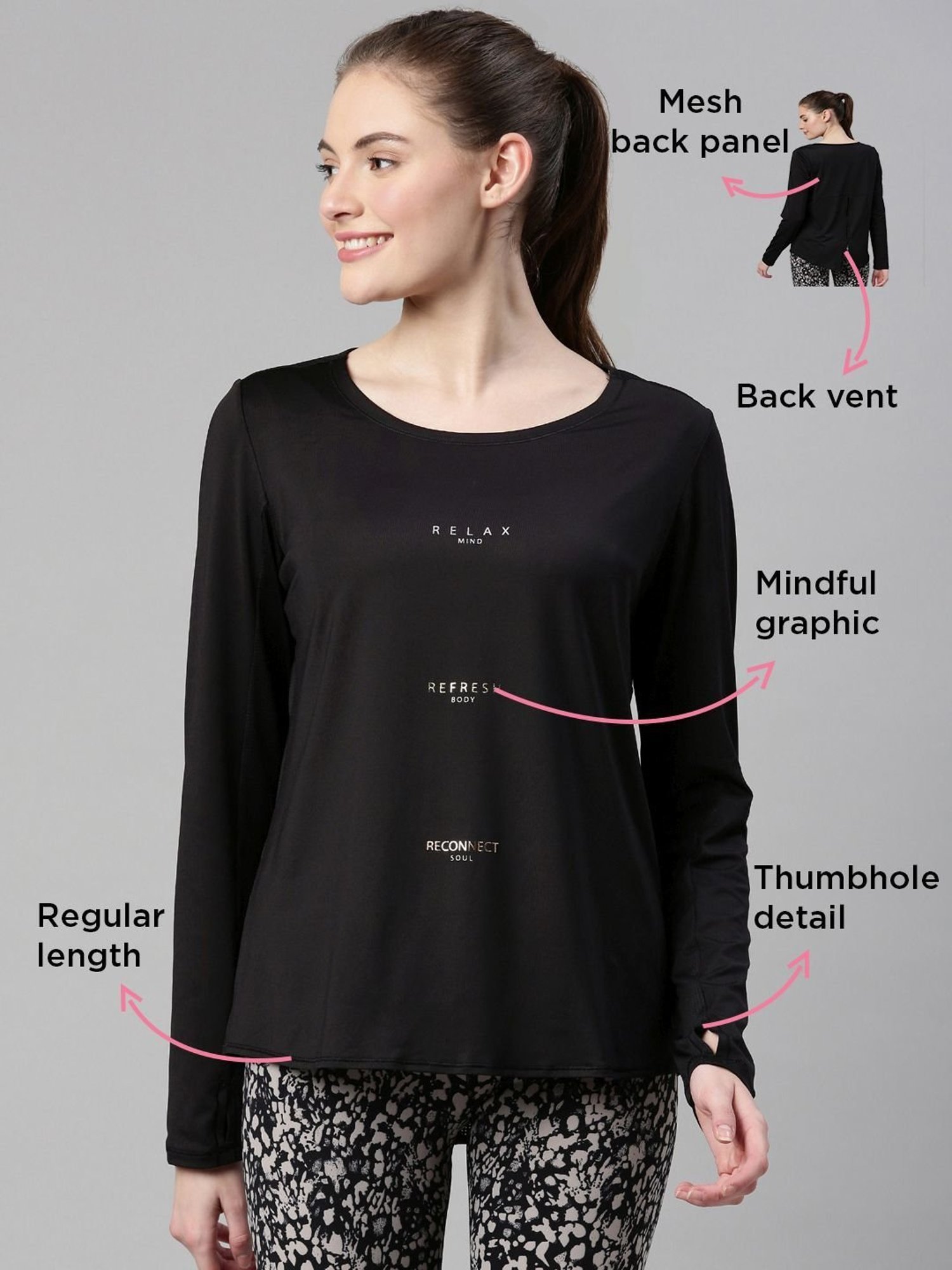 Enamor Black Graphic Print Sports T-Shirt