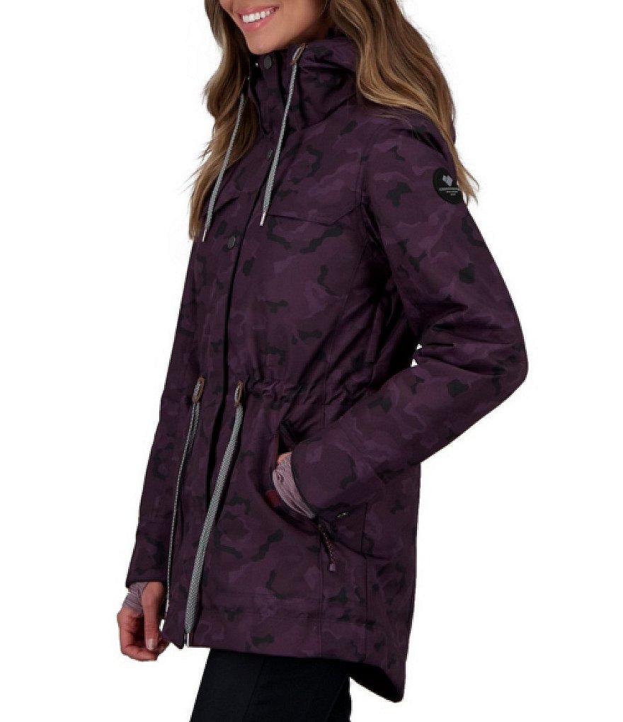 Obermeyer Celestia Hooded Stand Collar Long Sleeve Camouflage Print Ski Jacket