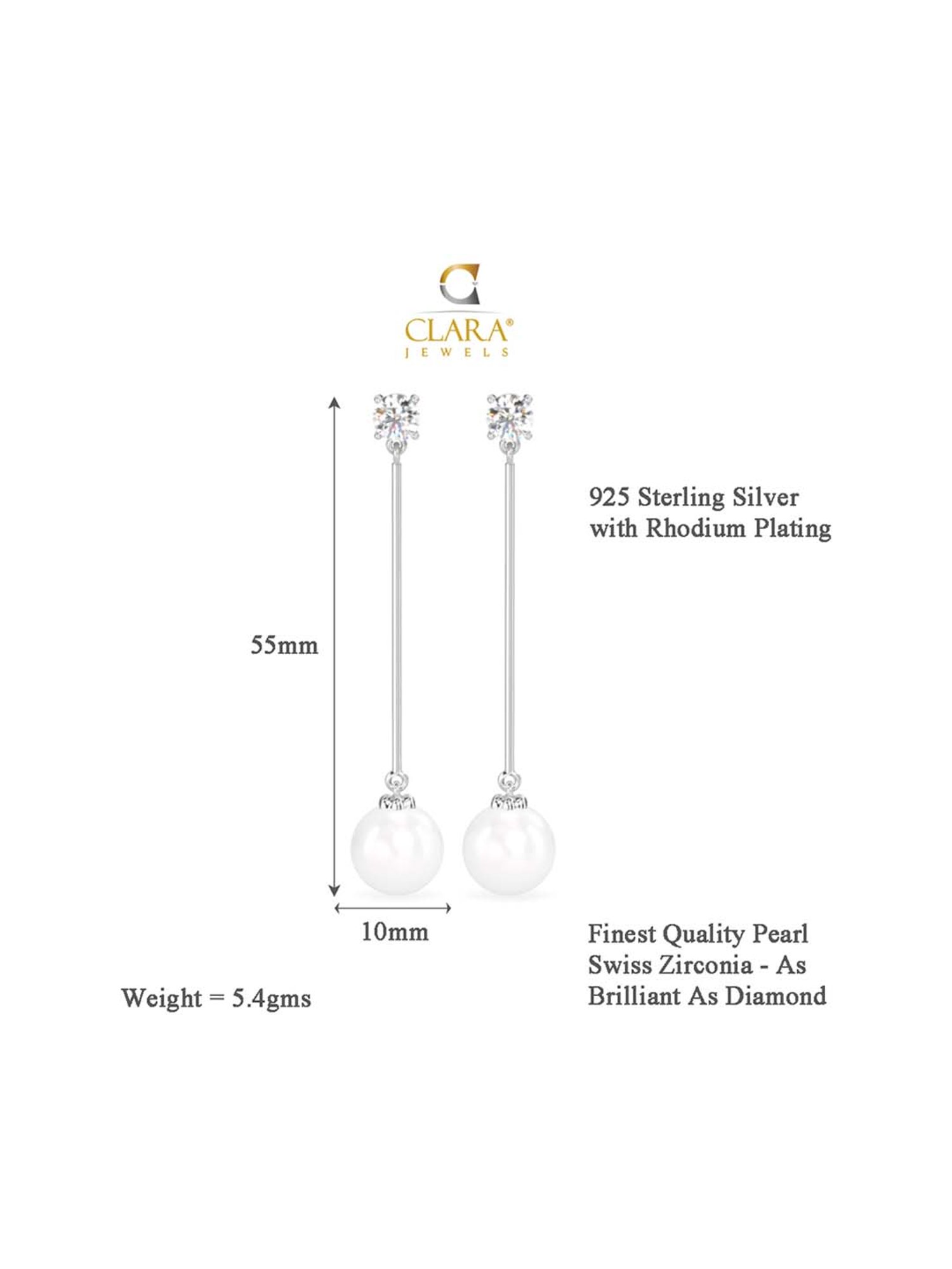 Clara 92.5 Sterling Silver Rhodium-Plated Swiss Zirconia Yua Earrings
