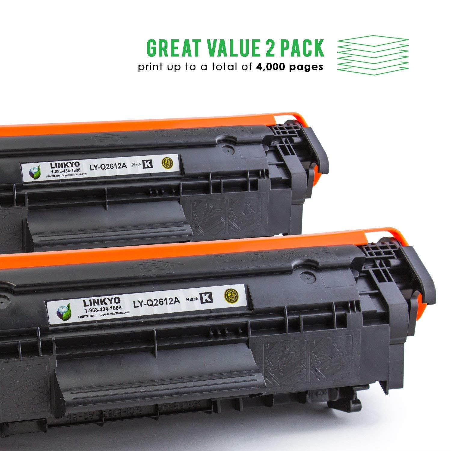 LINKYO Compatible Toner Cartridge Replacement for HP 12A Q2612A (Black, 2-Pack)