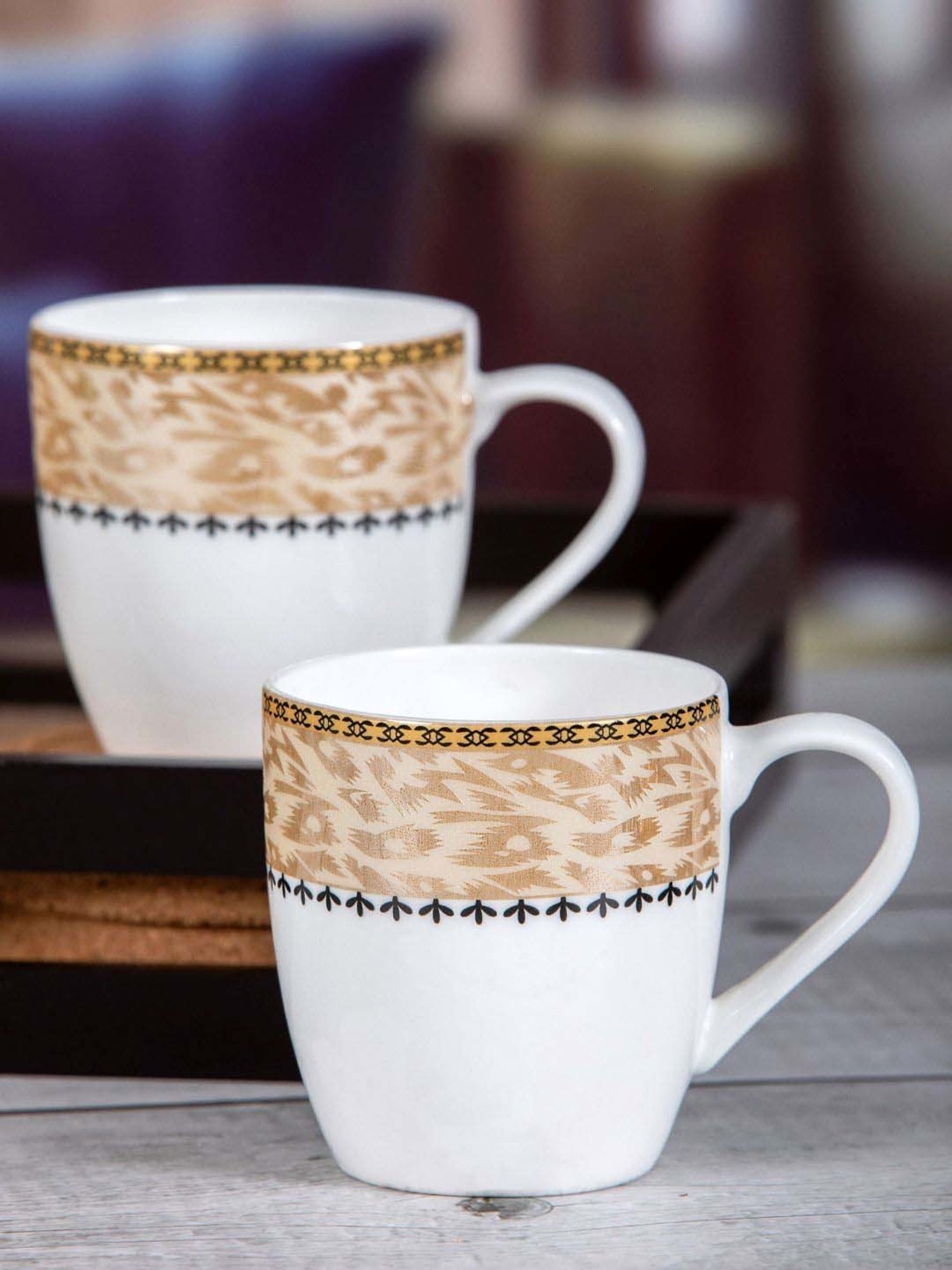 SONAKI White & Orange Bone China Coffee Mug (0.18 L) - Set of 6