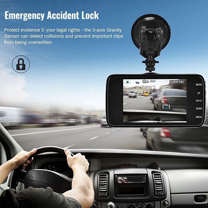 Dash Cam Front and Rear  Backup Camera Dashboard Camera 170&deg;Wide Angle Car DVR with 4'' LCD Screen Dual Dash Cam with Night Vision WDR G-Sensor Parking Monitor Loop Recording Motion Detection