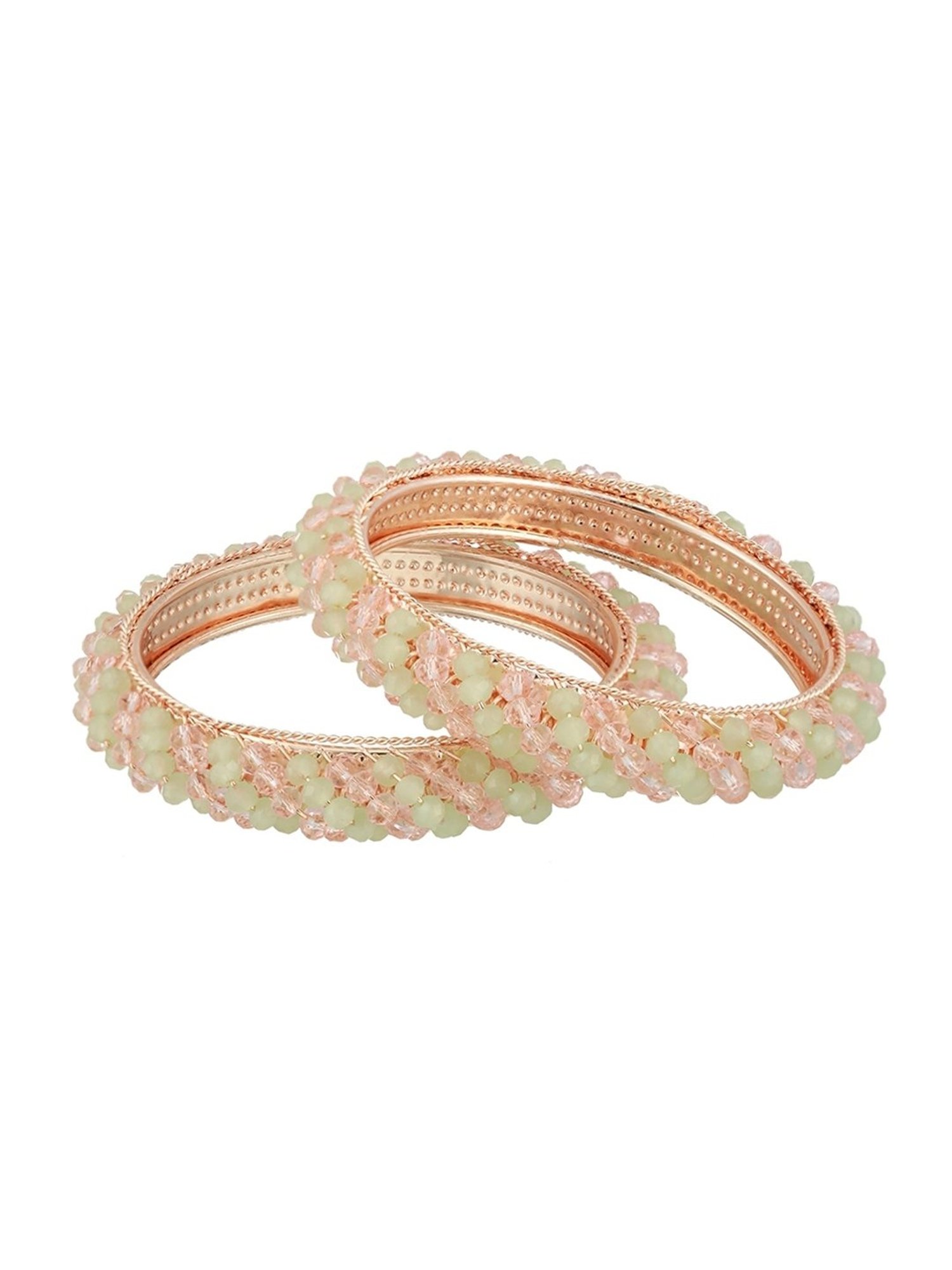 Aatmana Rose Gold-Plated Pink & Rose Crystal Beaded Bangles for Women (Set of 2) - 2.8
