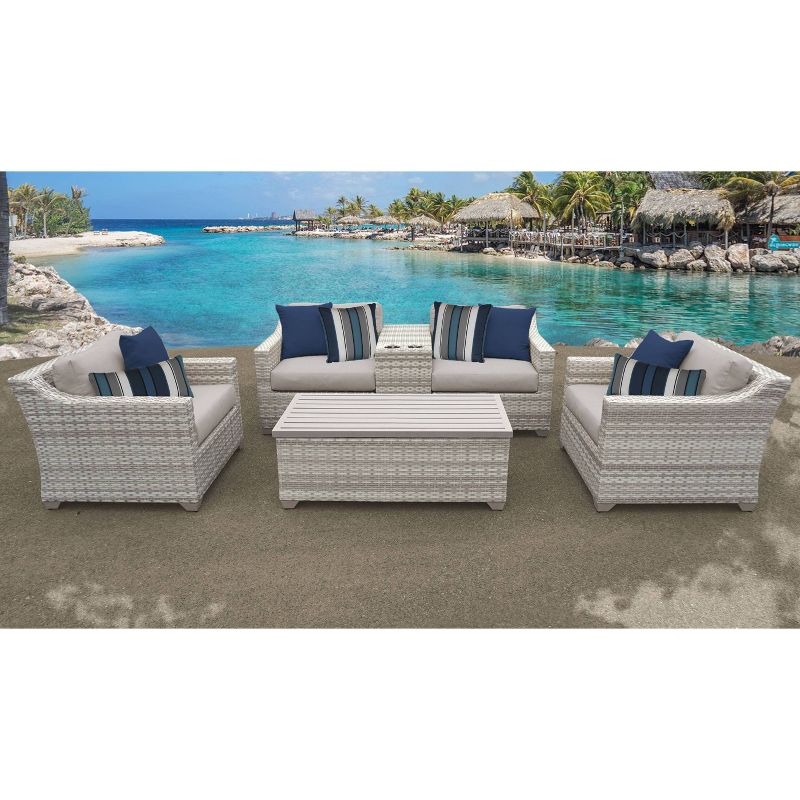 Nolin 7pc Sectional Weathered Brown Frame Sunbrella Spectrum Denim Fabric - La-Z-Boy