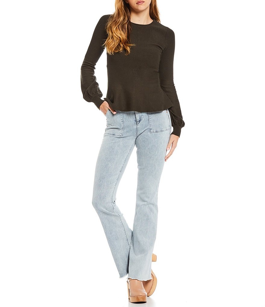 A Loves A Round Neck Long Bishop Sleeve Rib Knit Sweater