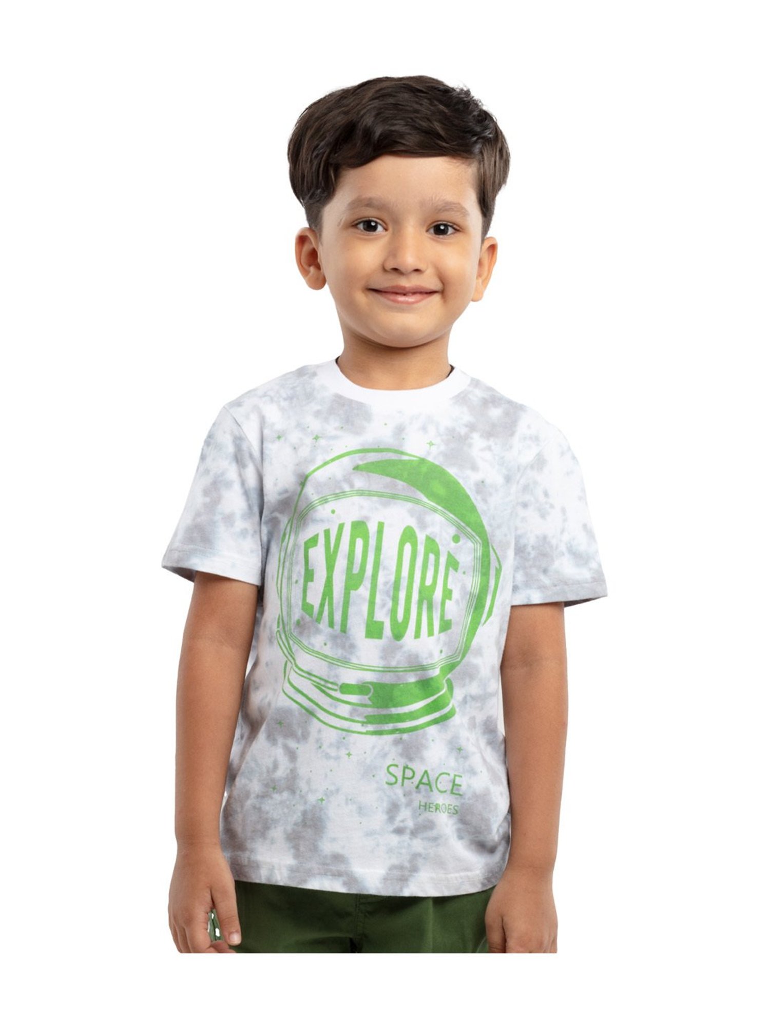 Under Fourteen Only Kids Grey & Green Printed T-Shirt
