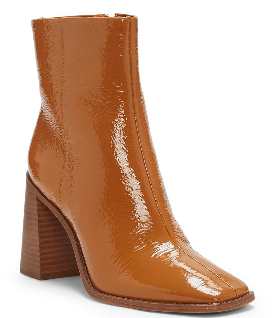 Vince Camuto Eshera Patent Leather Square Toe Block Heel Booties