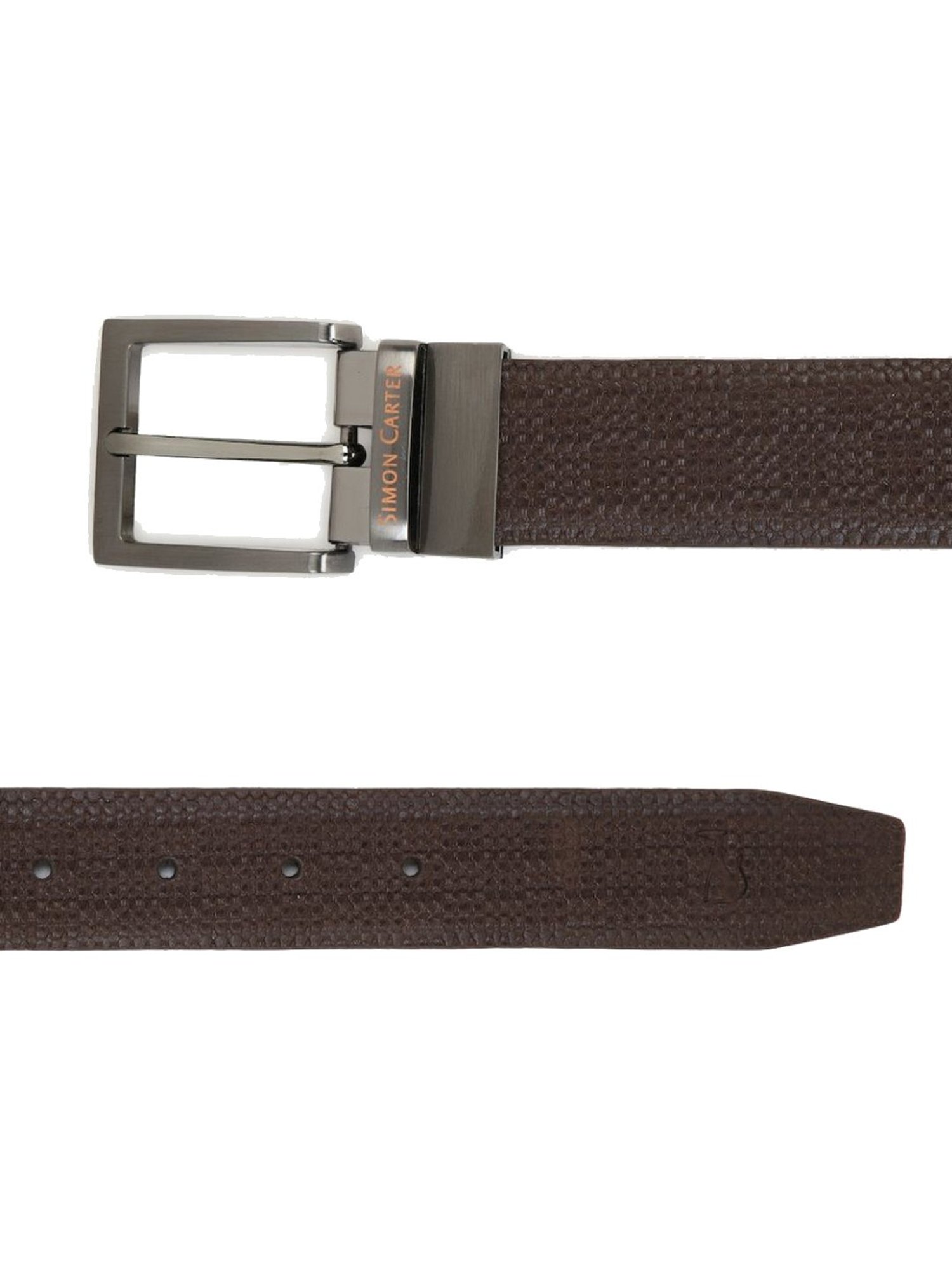 Simon Carter Brown Leather Reversible Belt for Men