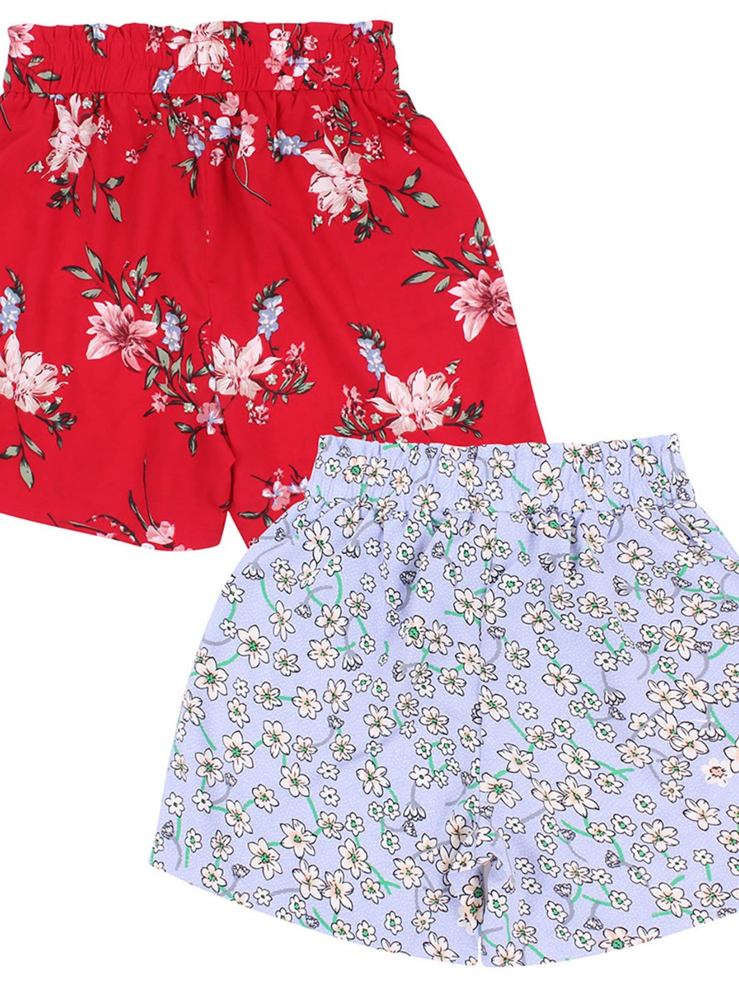 Cutecumber Kids Purple & Red Floral Print Shorts (Pack Of 2)