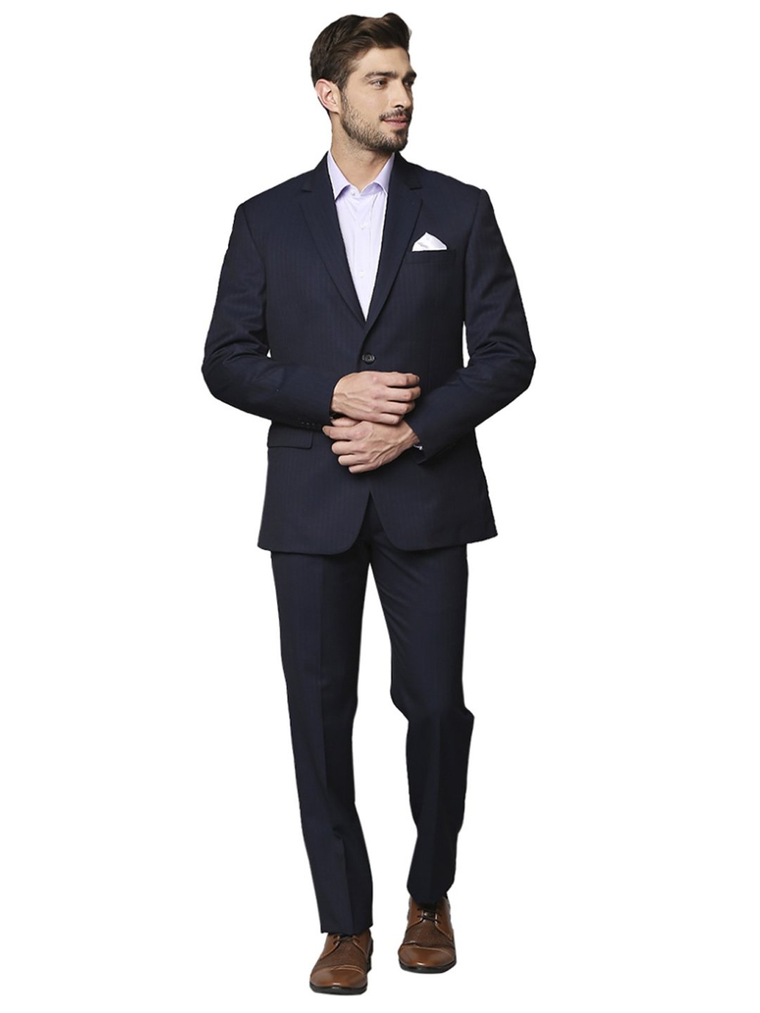 Raymond Blue  Regular Fit Striped Two Piece Suit
