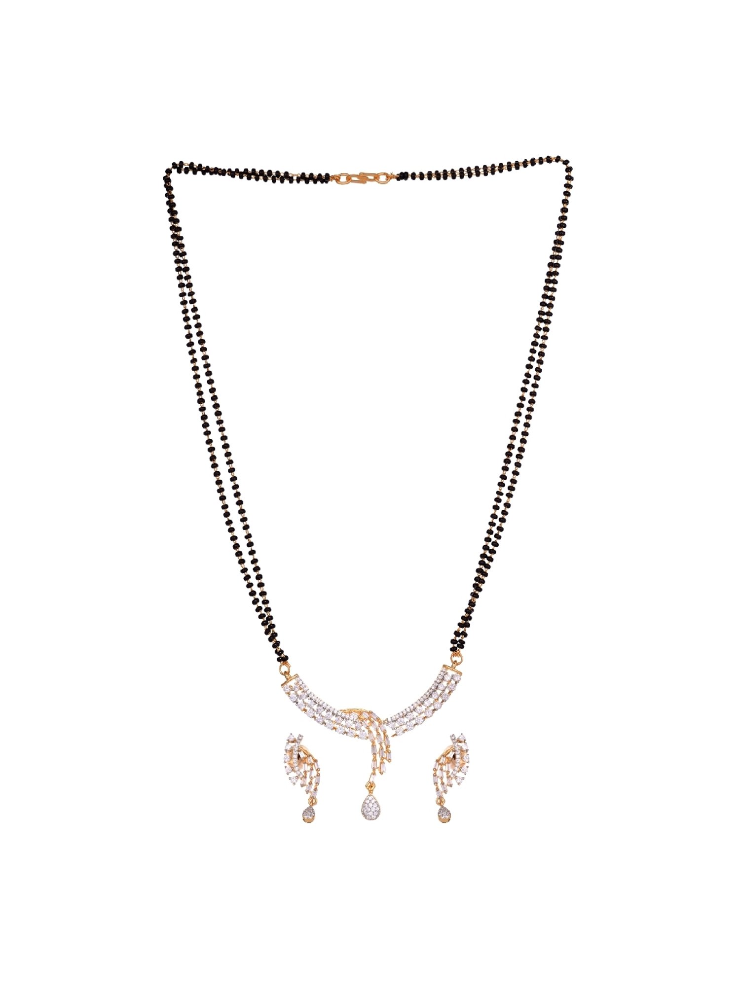 Saraf RS Jewellery Dual Gold Toned AD Studded Modern look Mangalsutra with Earrings