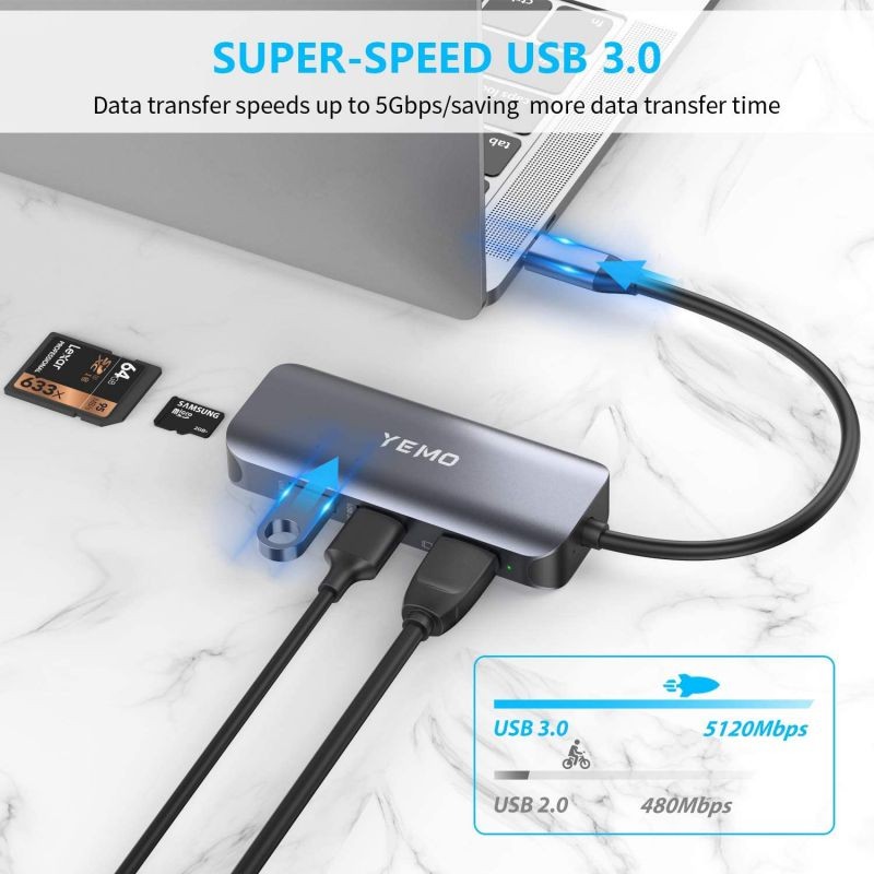 USB C Hub,6-in-1 USB C Multiport Adapter Hub with 4K HDMI, SD/TF Card Port, 2 USB 3.0 Port, Portable Type C Hub USB C Dongle for MacBook/Pro/Air 2016/2017/2018 and More USB C Device