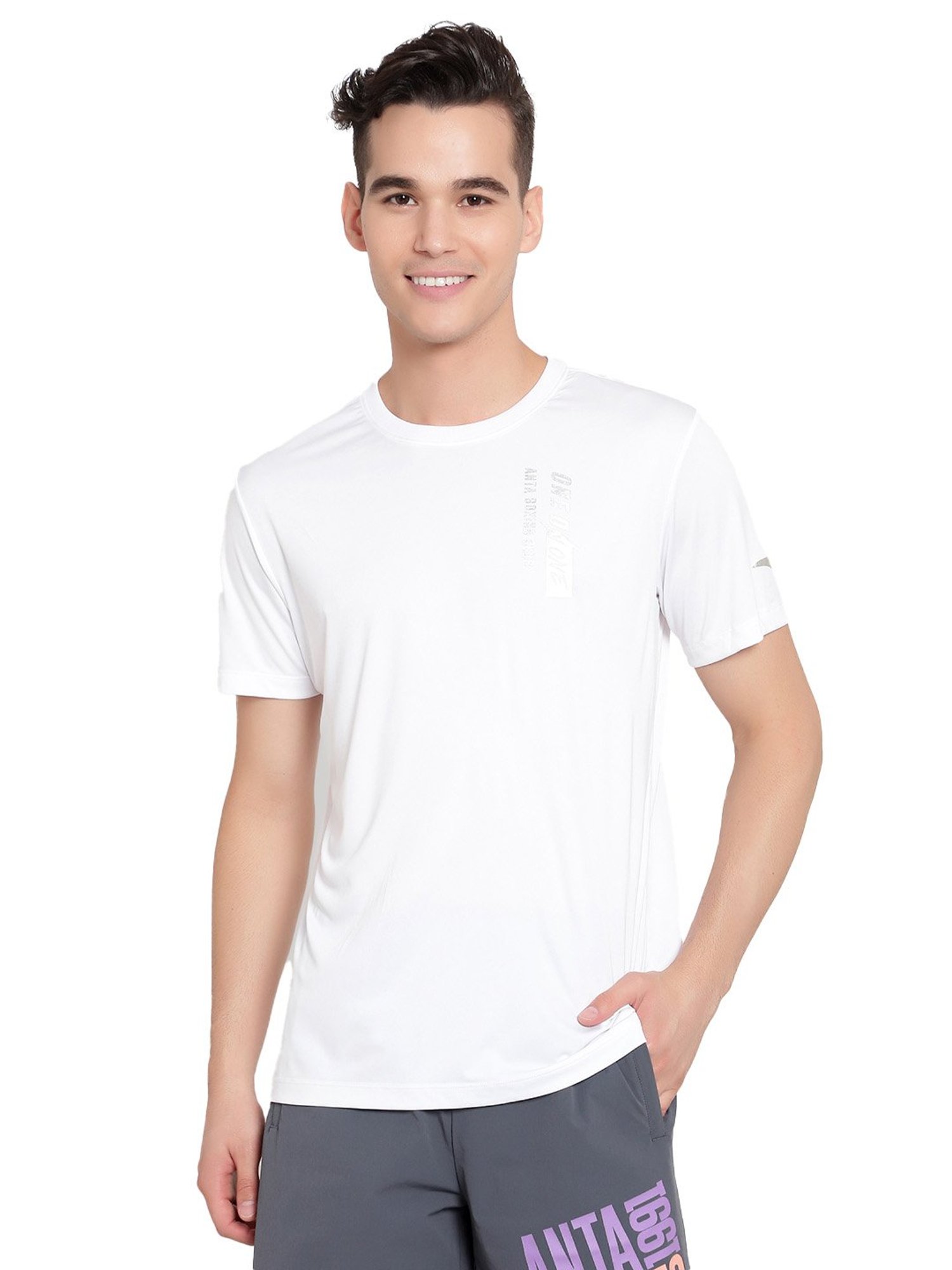 Anta White Regular Fit Printed Sports T-Shirt