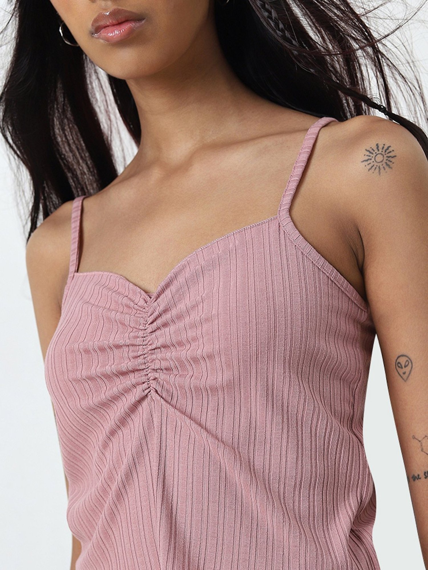 Nuon by Westside Pink Self-Striped Top