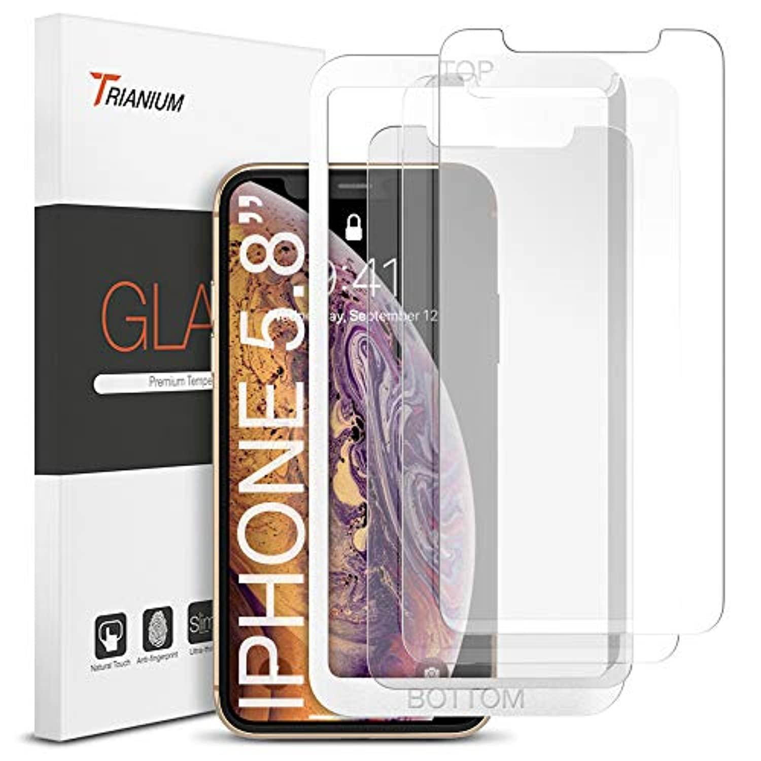 trianium 3 packs screen protector designed for apple iphone xs & iphone x 2018 2017 premium hd clarity 0.25mm tempered glass screen protector with alignment case frame 3d touch 3pack