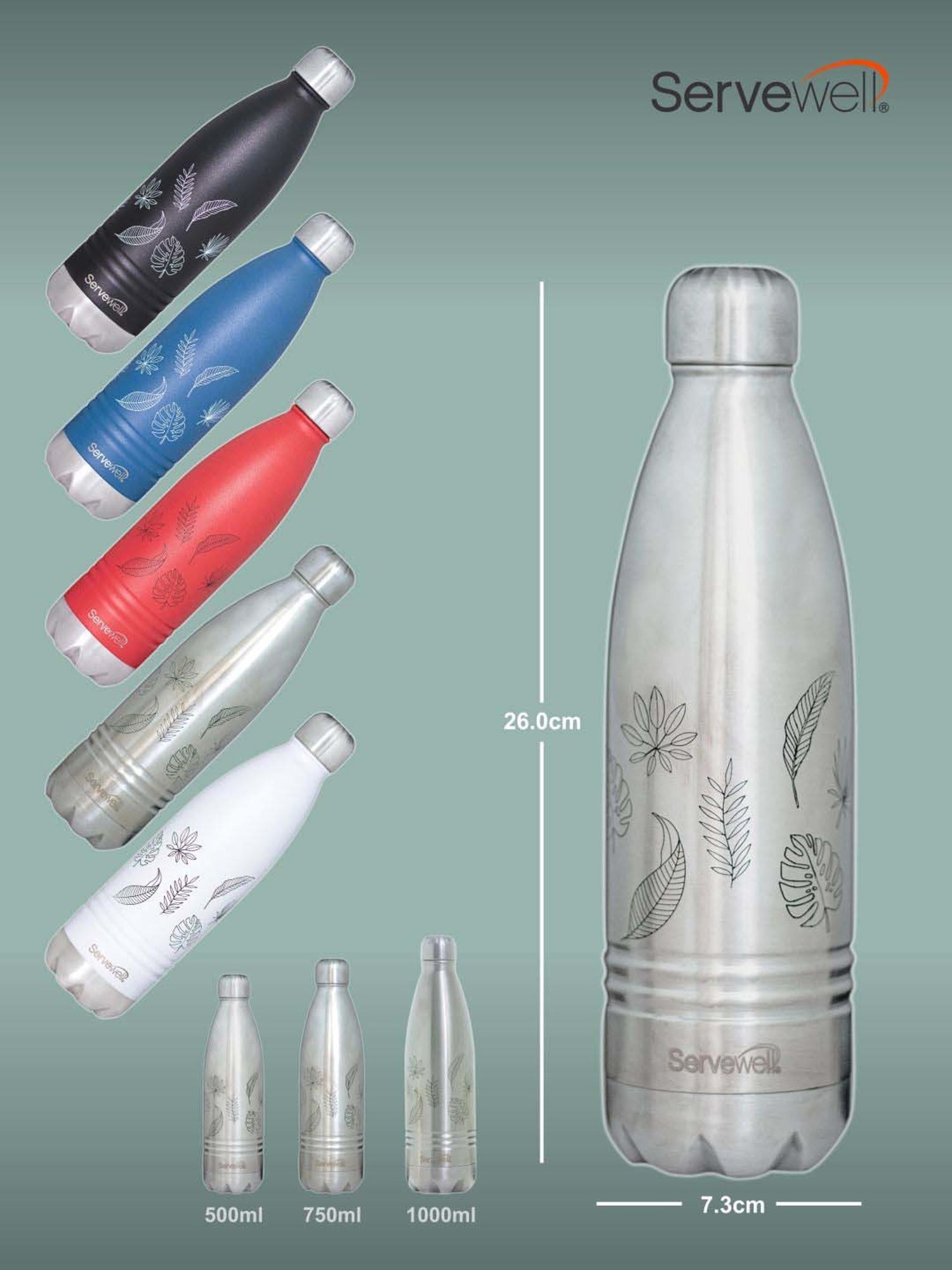 Servewell Indus Silver Stainless Steel Autumn Printed Vacuum Bottle (0.5 L)