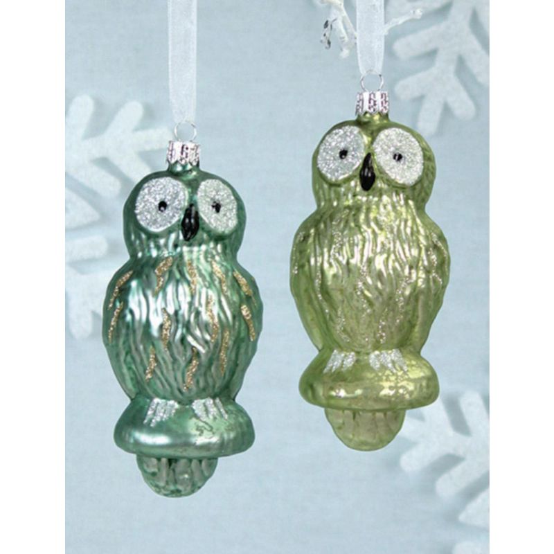 Melrose 5.5" Light Evergreen Glittered Glass Perched Owl Christmas Ornament