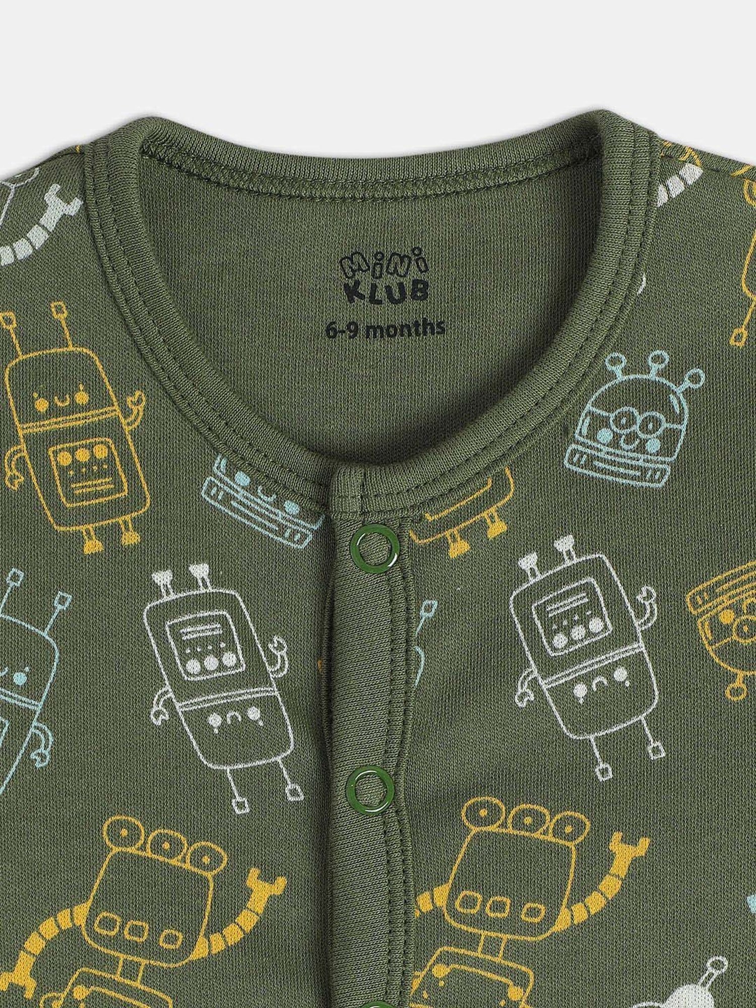 MINIKLUB Boys Olive Green & Red Printed Full Sleeves Front Open Vest