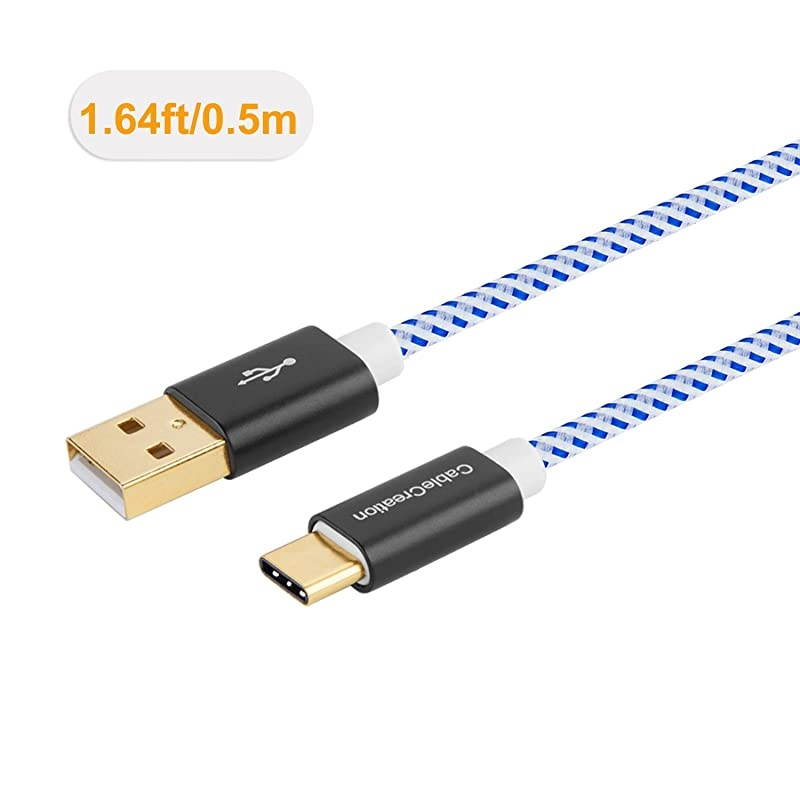 USB Type C Cable 1.6ft,  Braided USB C to A Cable 3A Fast Charging 480Mbps Data, Compatible with New MacBook (Pro), GoPro Hero 7 6 5, Pixel 3 XL, Yoga 900, 0.5M, Blue [56K Resistor]