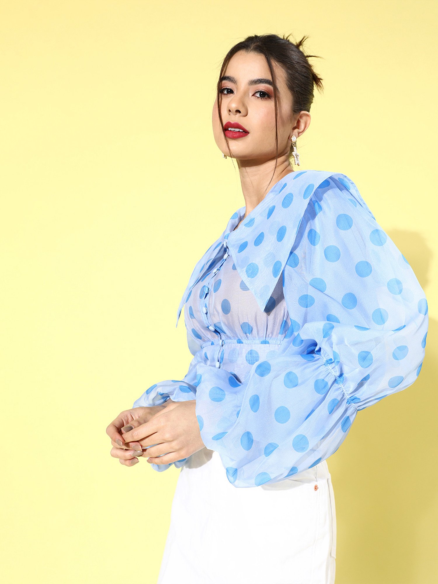 KASSUALLY Light Blue Polka Dot Top