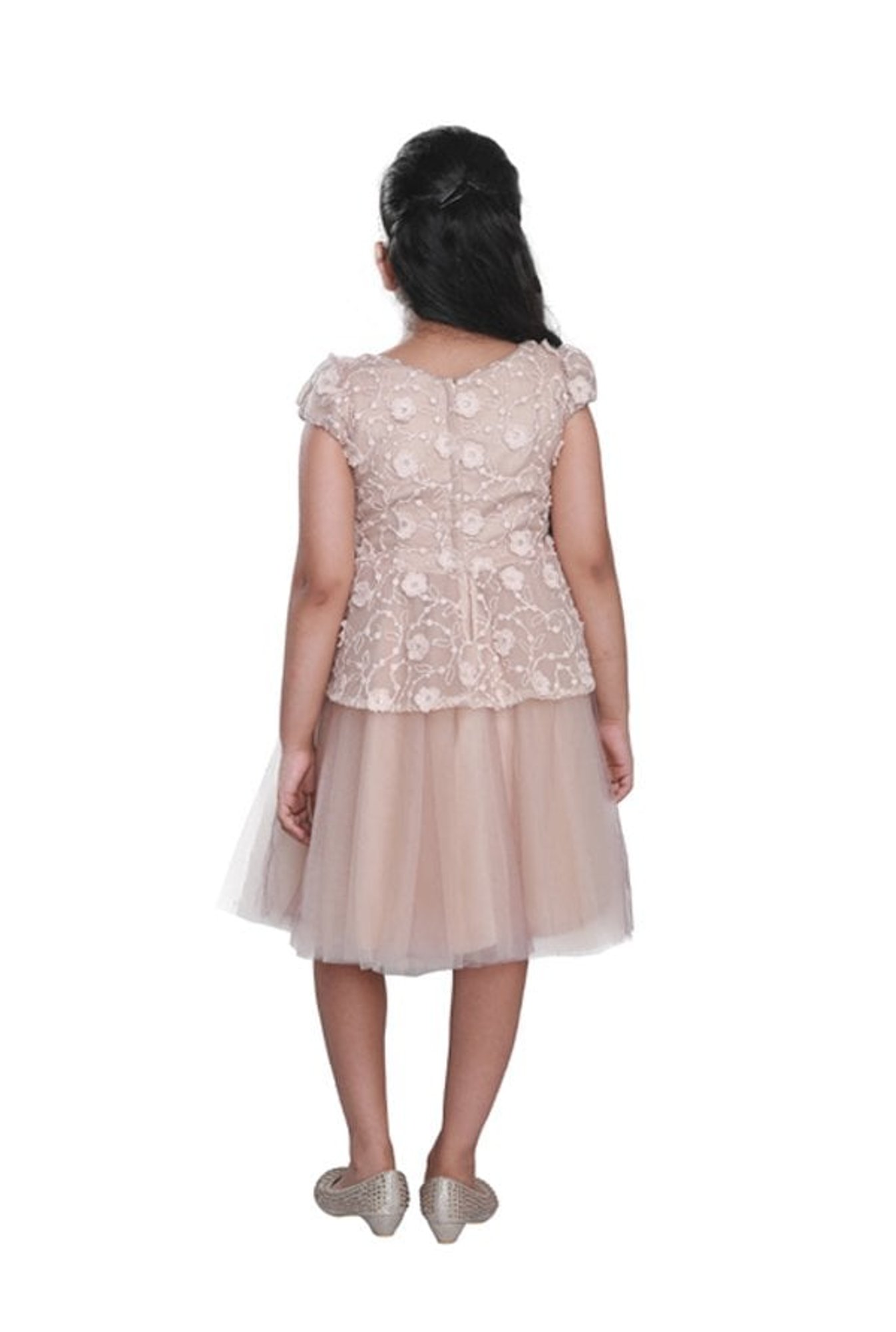 Cutecumber Kids Brown Embroidered Dress With Hairband