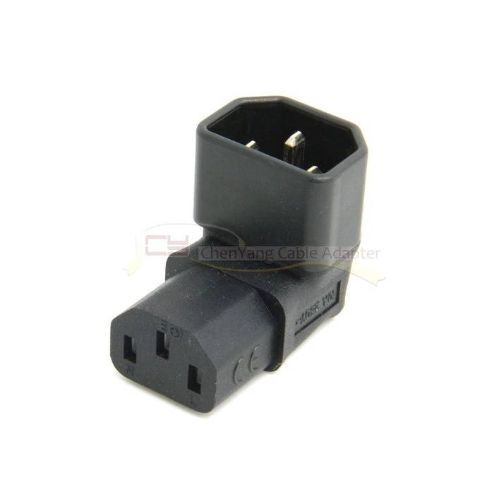 2PCS/lot  IEC Male C14 to Down Right Angled 90 Degree IEC Female C13 Power Extension Adapter