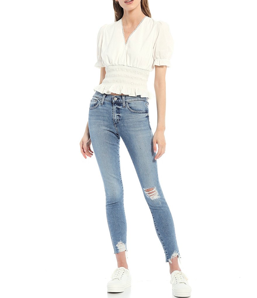 WAYF Smocked Waist V-Neck Short Sleeve Top