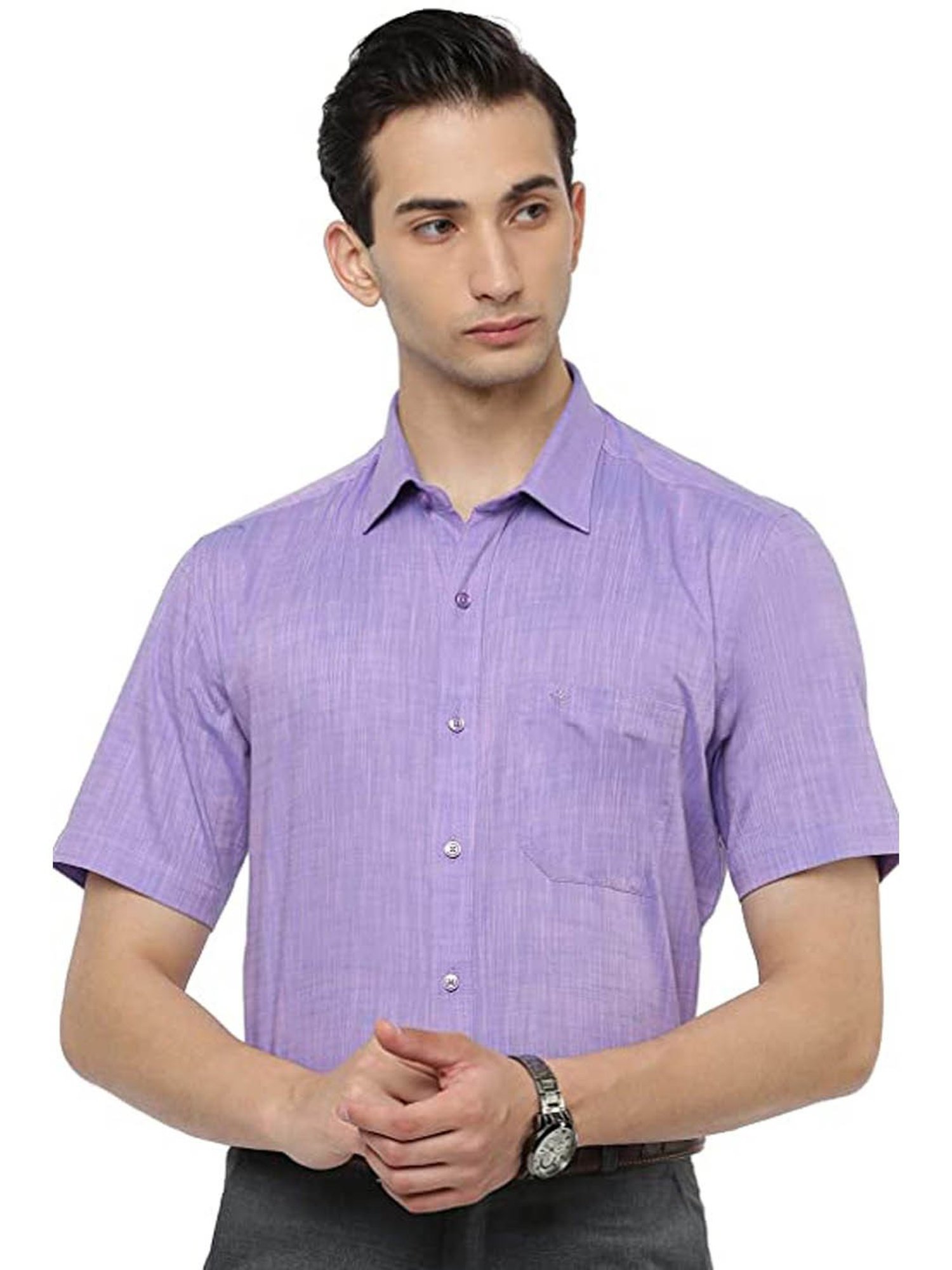 Ramraj Purple Cotton Slim Fit Self Pattern Shirt