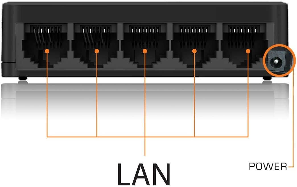 Nexxt Solutions 5-Port Fast Ethernet Network Switch [Naxos500] | Smart Plug and Play Unmanaged Desktop Switch with Internet Splitter