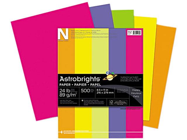 Wausau Paper Astrobrights Colored Paper, 24lb, 8-1/2 x 11, Assorted, 500 Sheets/Ream
