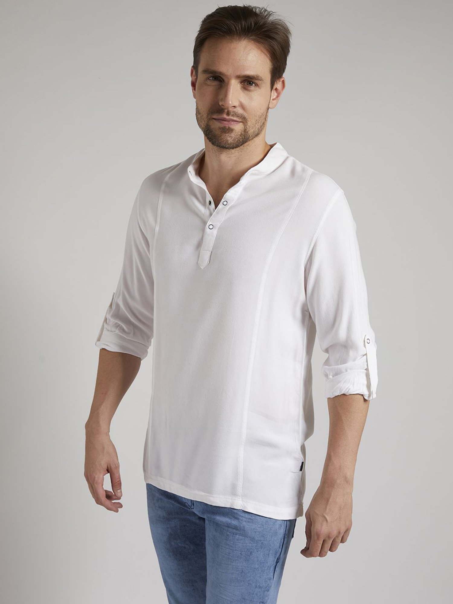 Identiti White Tapered Fit Short Kurta