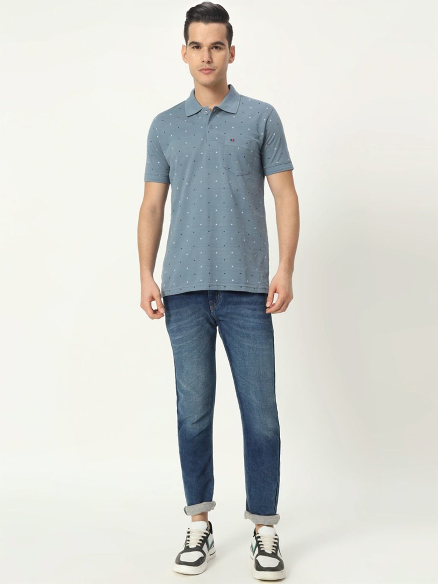 Tab91 Blue Regular Fit Printed Polo T-Shirts
