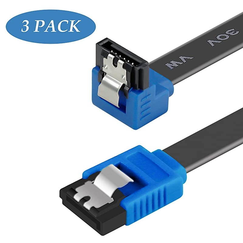 SATA Cable III 3 Pack SATA Cable III 6Gbps 90 Degree Right Angle with Locking Latch 18 Inch for SATA HDD SSD CD Driver CD Writer Black