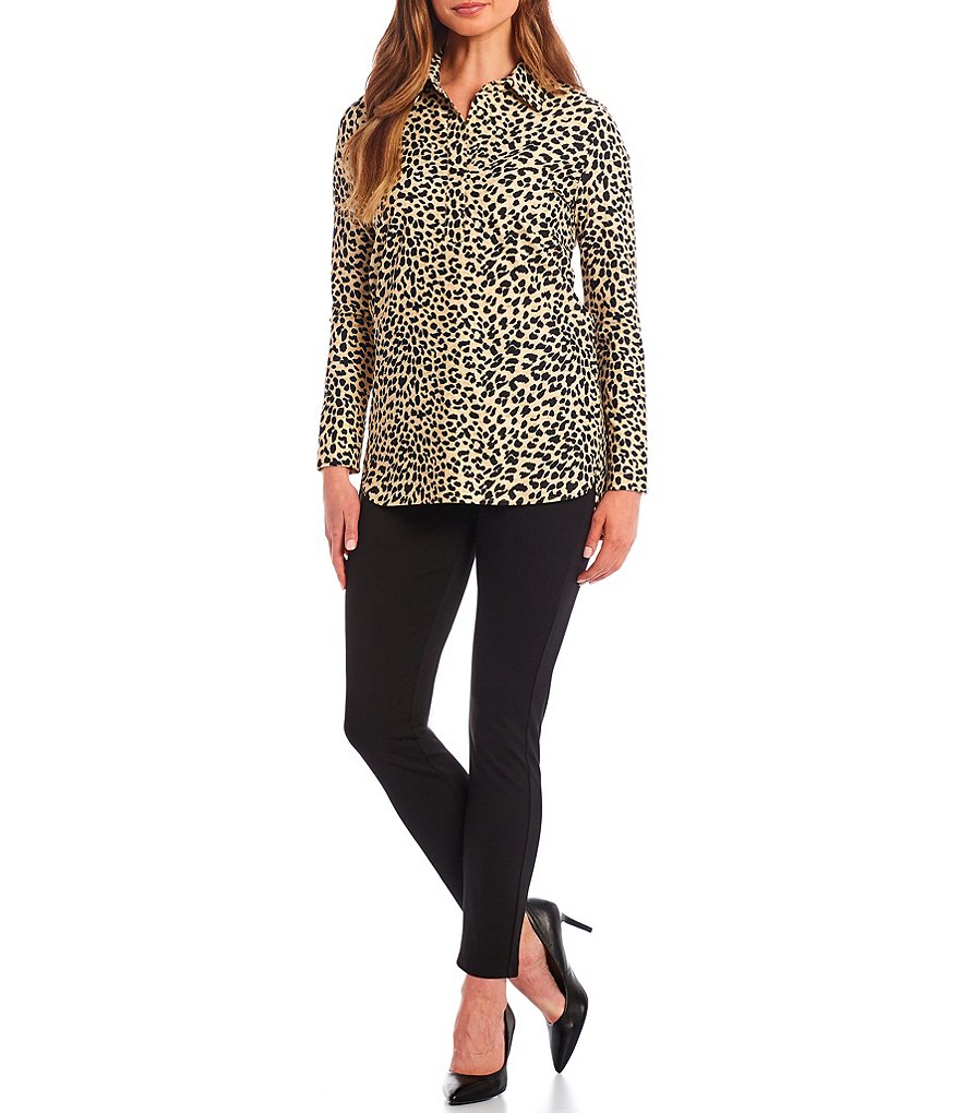 Jude Connally Hadley Cheetah Print Long Sleeve Jude Cloth Roll-Sleeve Point Collar Tunic
