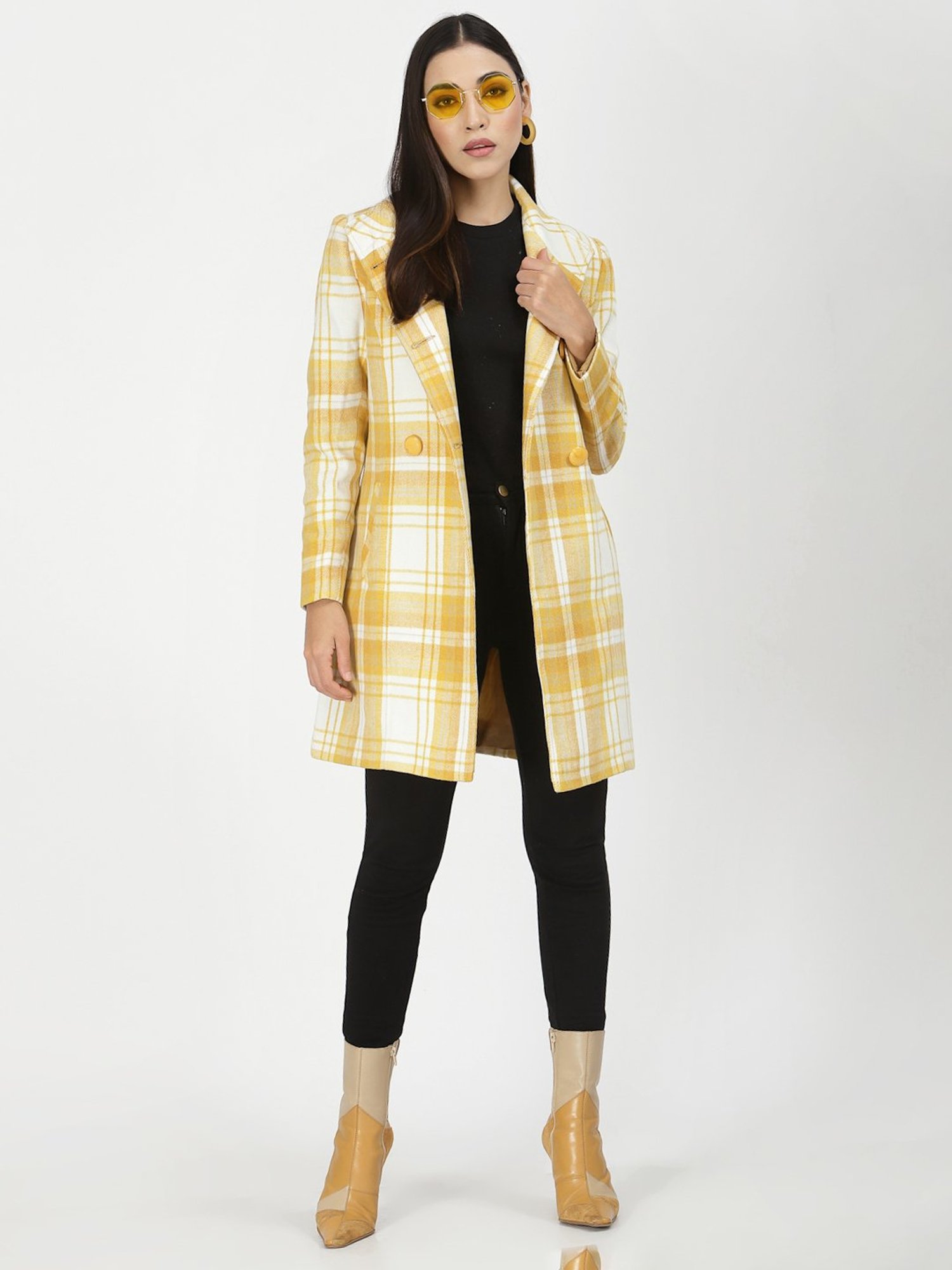 Juelle Yellow & White Check Over Coat