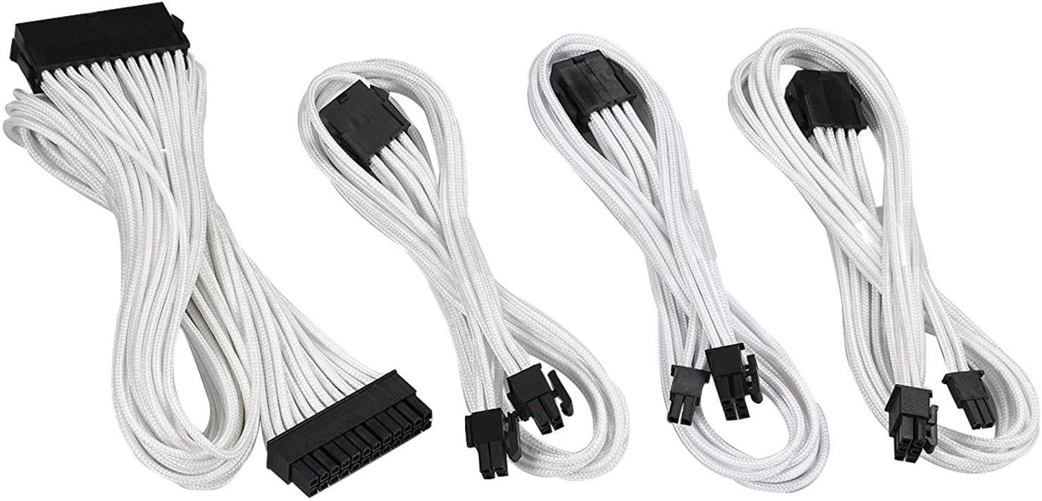 Sleeved Cable - Cable Extension for Power Supply with Extra-Sleeved 24-PIN 6-PIN 4+4 PIN 500mm Length with Combs,Green(19.7 inch/50CM),SC503