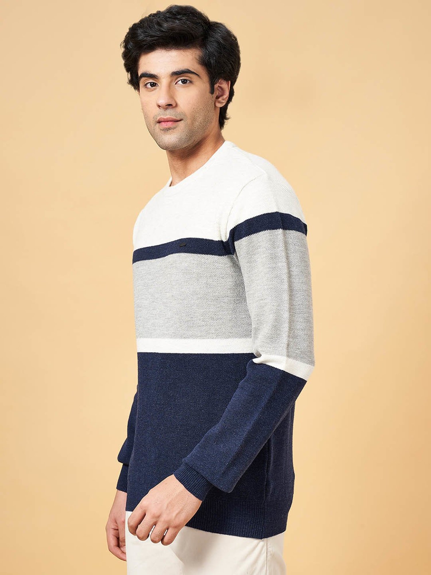 Byford by Pantaloons Blue Slim Fit Striped Sweater