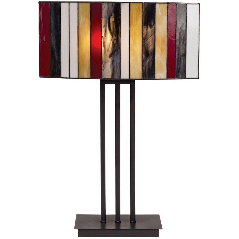 Robert Louis Tiffany Modern Table Lamp Bronze Iron Striped Stained Glass Shade for Living Family Room Bedroom Bedside Nightstand