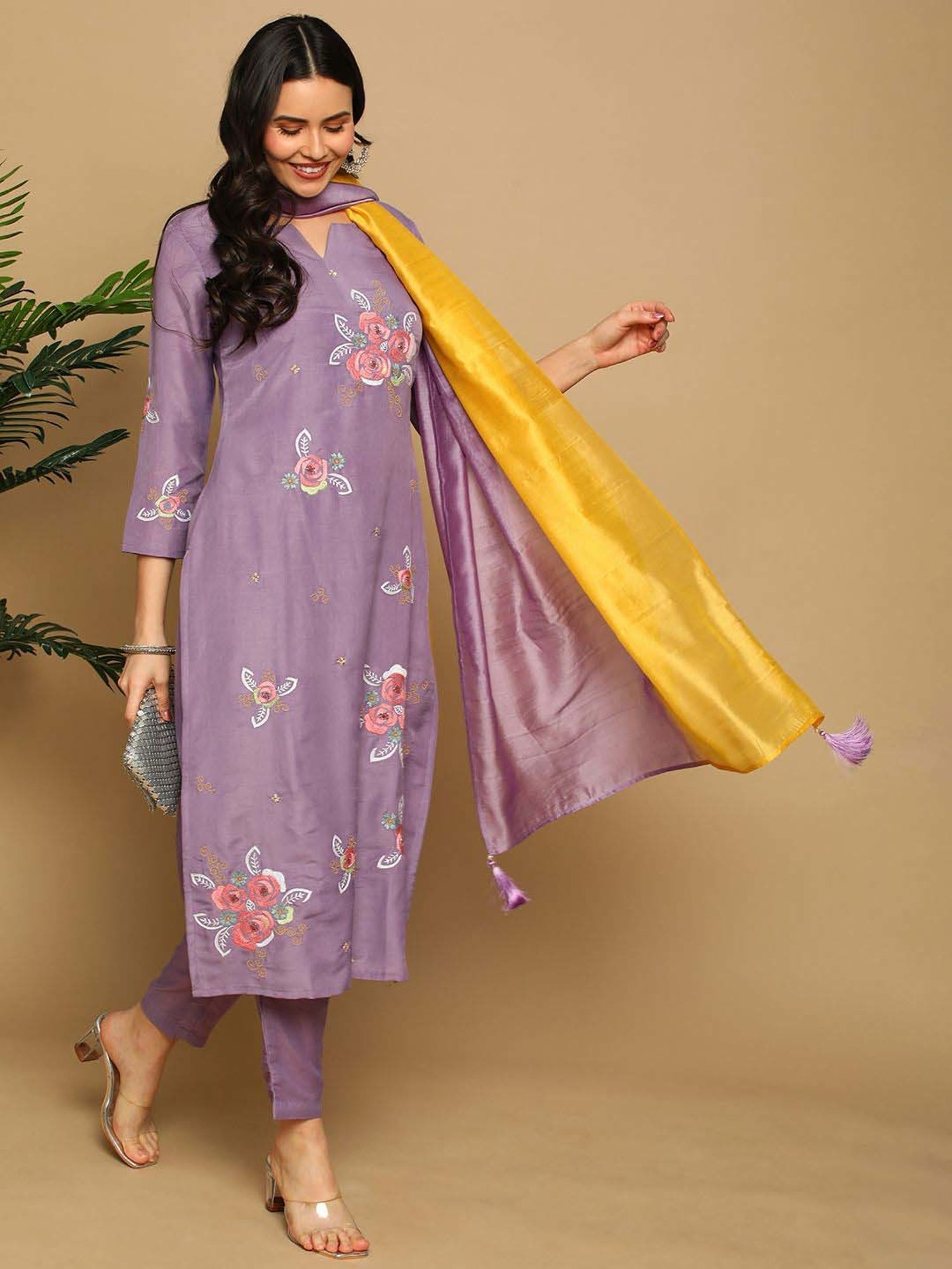 Heeposh Purple Embroidered Kurta Pant Set With Dupatta