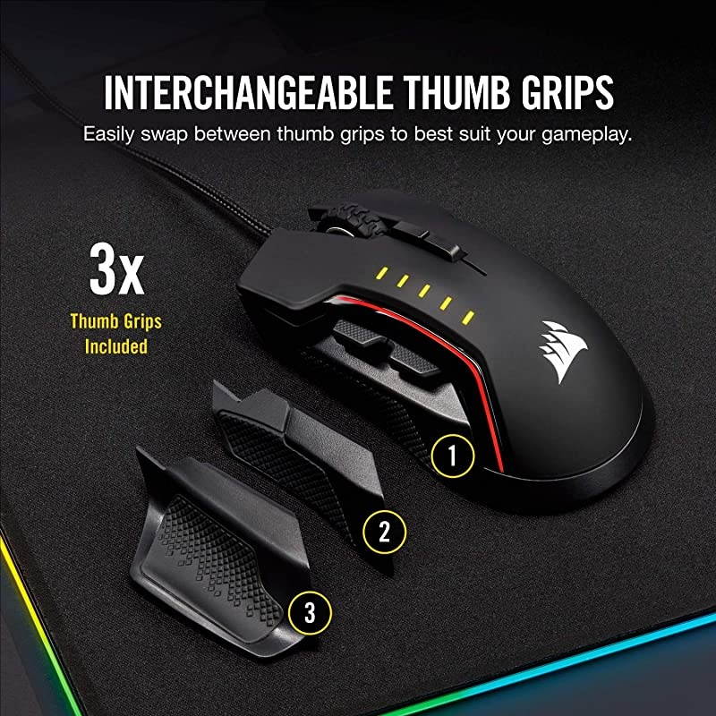 Glaive PRO RGB Gaming Mouse Comfortable amp Ergonomic Interchangeable Grips 18000 DPI Optical Sensor Black