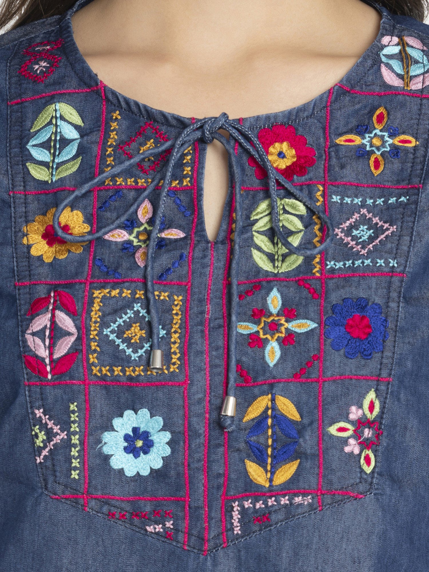 SHAYE Blue Denim Embroidered Top