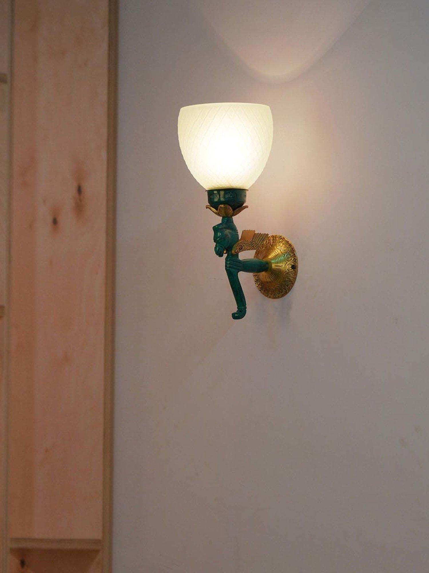 FOS LIGHTING White & Green Aluminium Pegasus Seahorse Wall Sconce With Fabric Shade