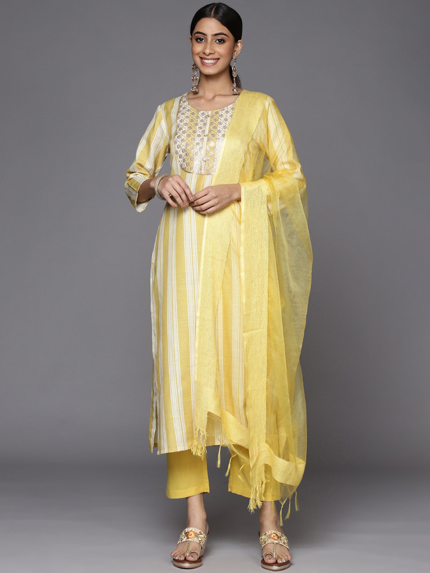 Varanga Yellow Embroidered Kurta Pant Set With Dupatta