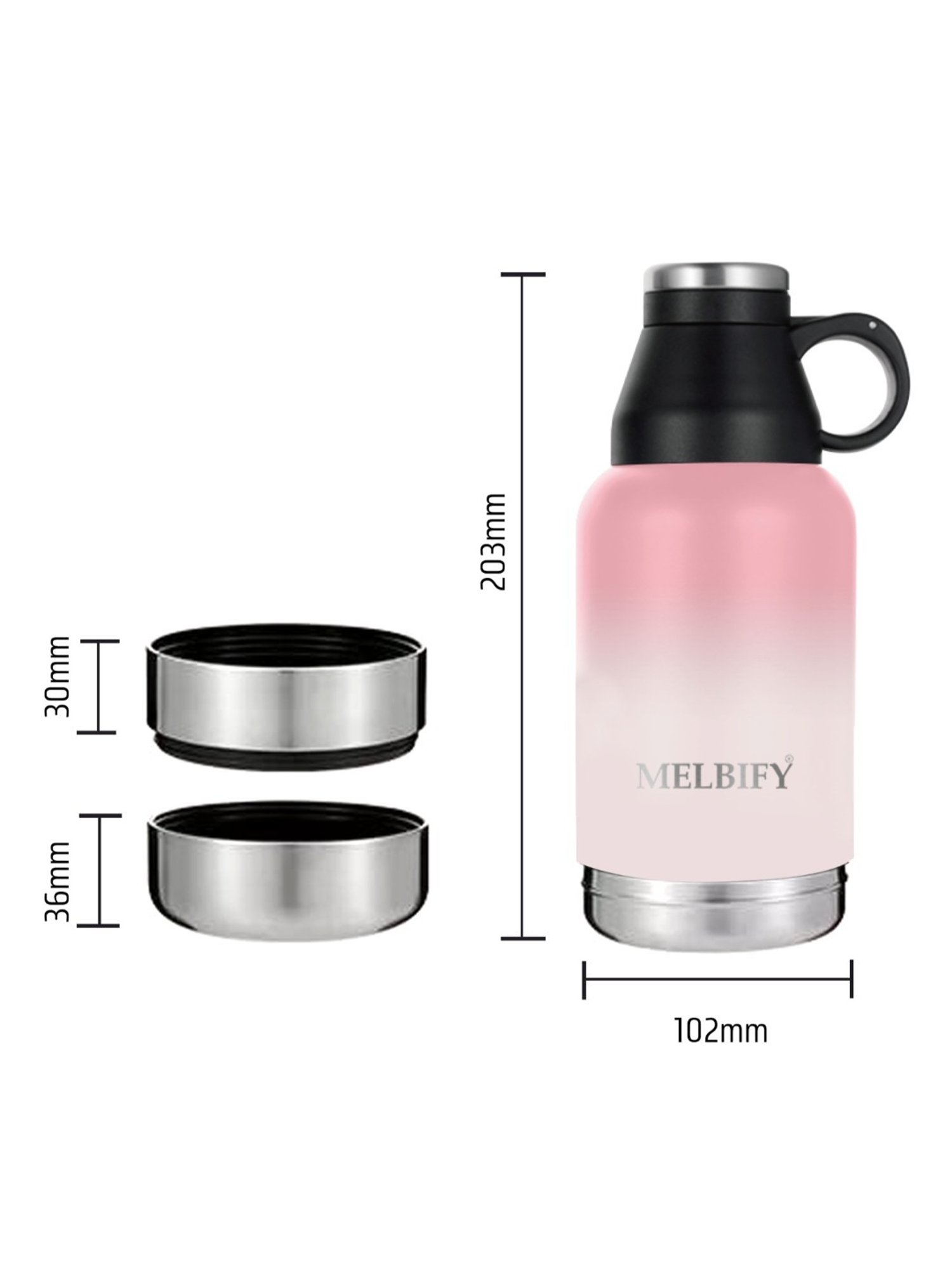 Melbify 3-in-1 Thermos Flask Pink ThermoSteel Water Bottle (1L)
