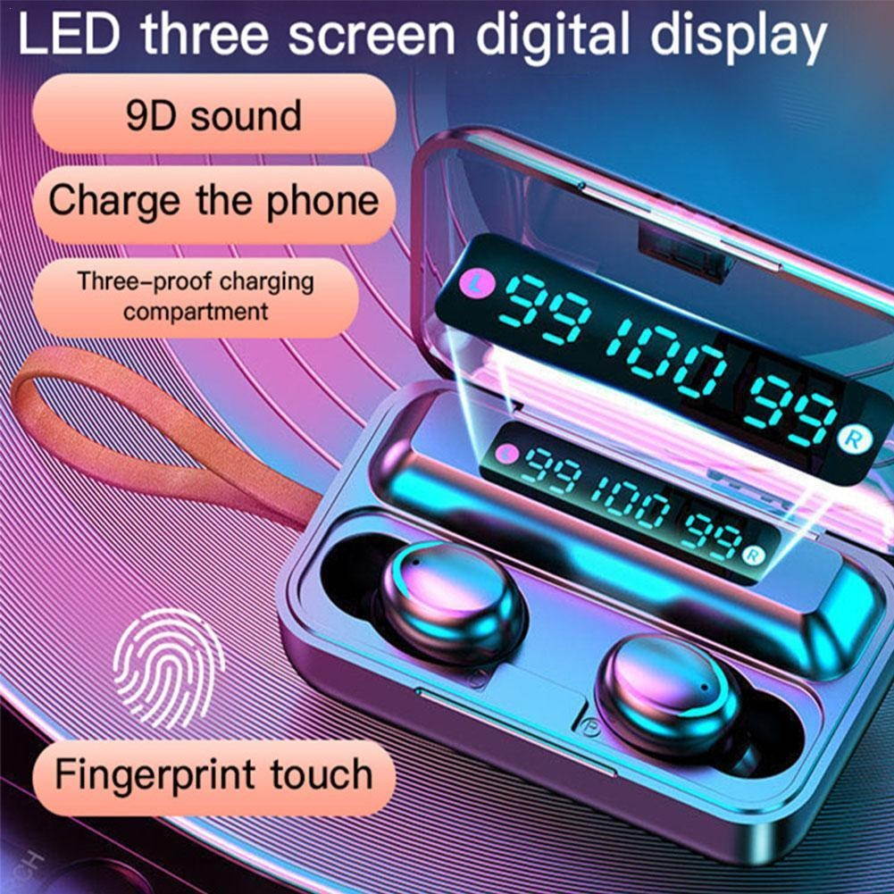 TWS Wireless 5.0 Headset Waterproof Stereo Charging Box Earbuds Sports Headset With In-ear J9P6