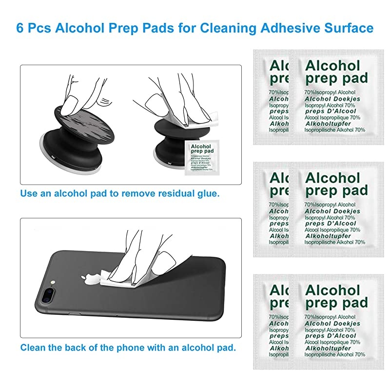 9 Pack Sticky Adhesive Compatible with Socket Base,  Double-Sided Replacement Tape for Collapsible Grip & Stand Back - 9pcs 1.4 inches(35mm) Adhesive Tapes & 6pcs Alcohol Prep Pads