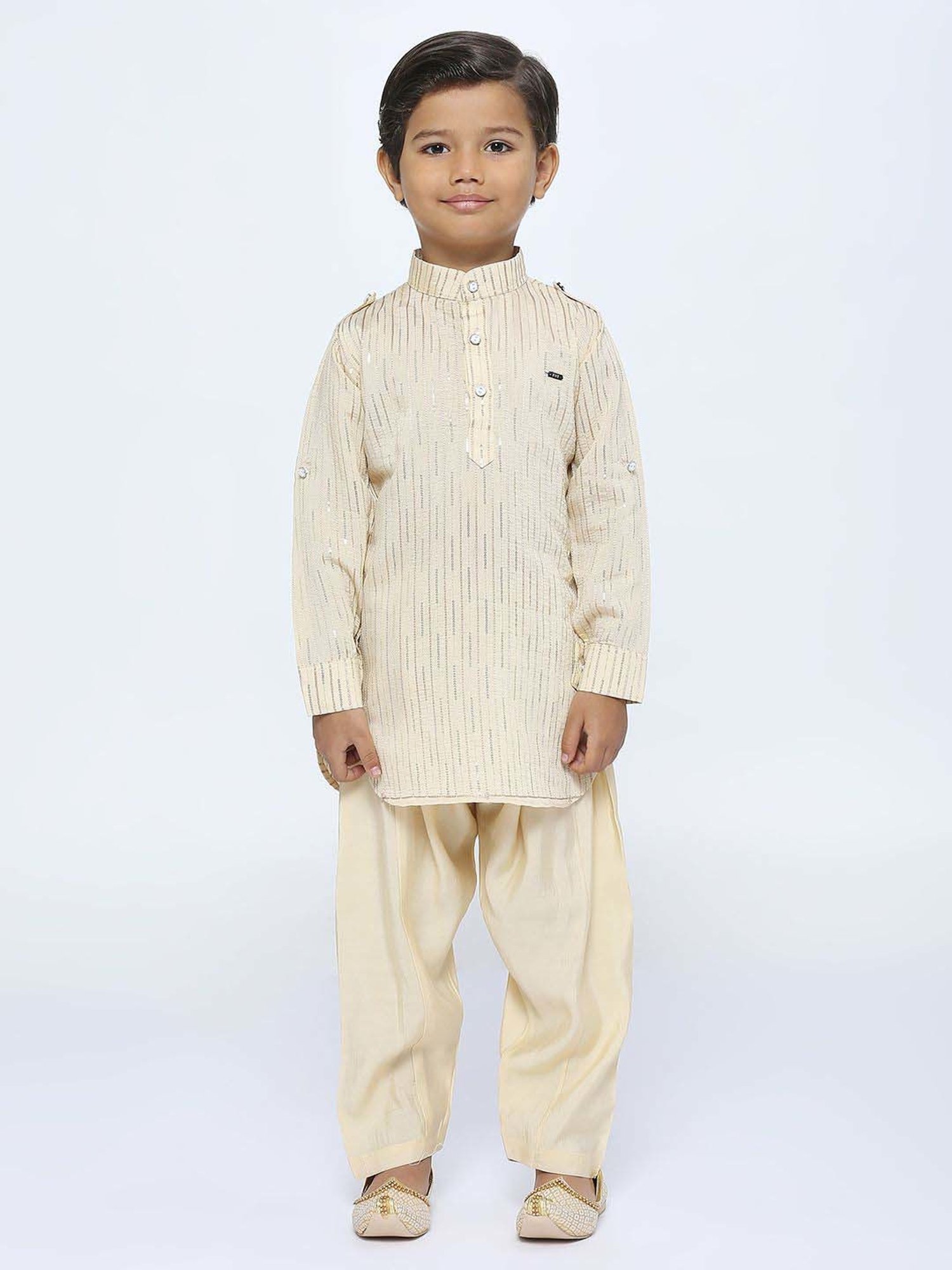 Kids Island Boys Tan Sequence Full Sleeves Kurta Set